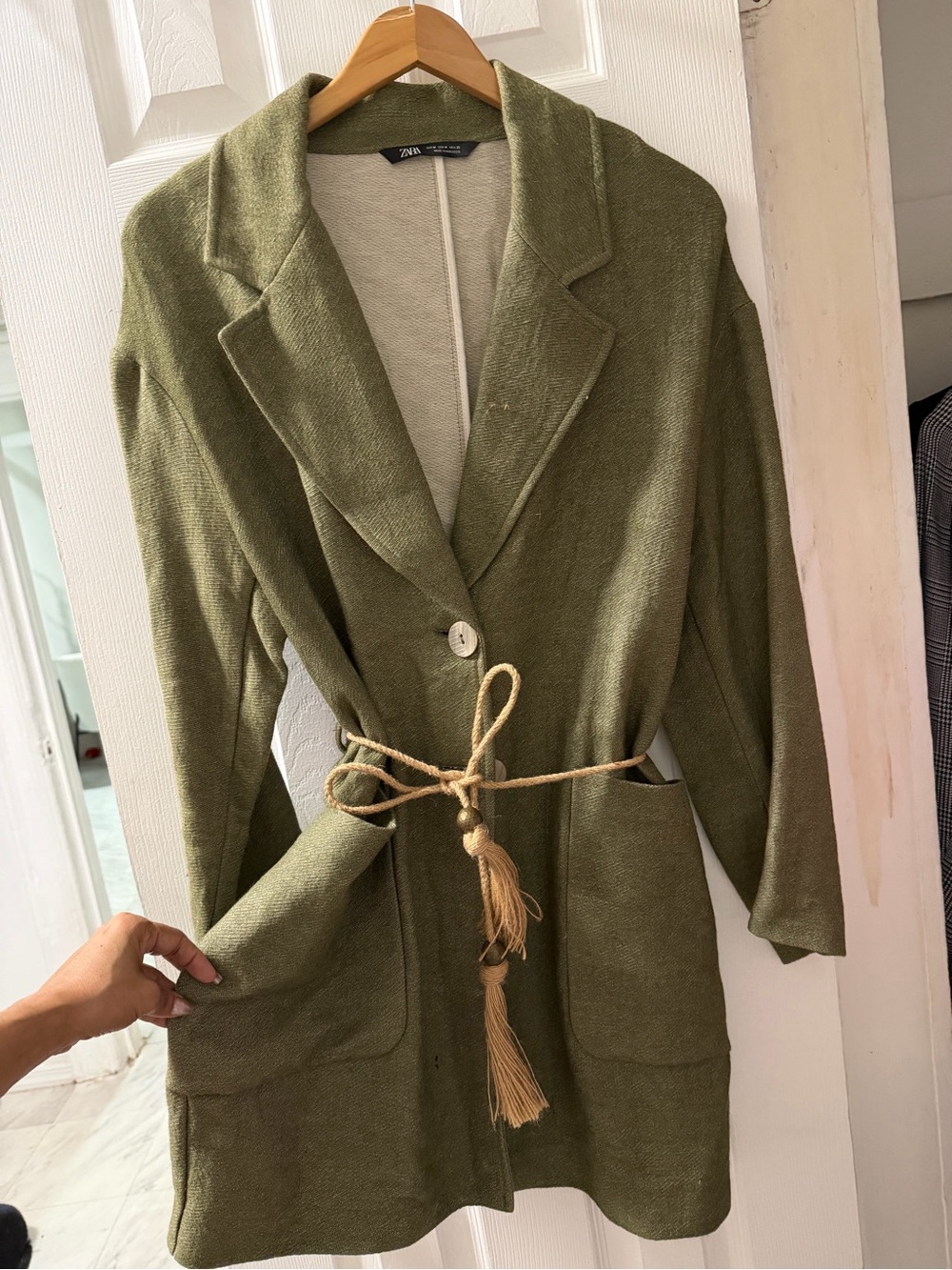Zara Olive Green Rope-Belt Blazer Jacket